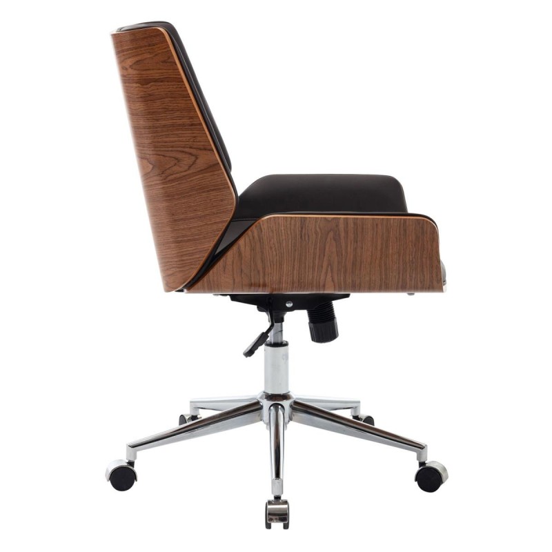 Silla de Oficina IRON en Madera Nogal y Piel color Negro