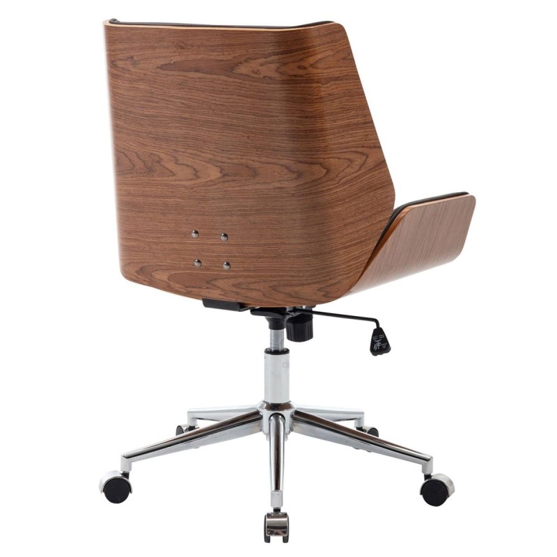 Silla de Oficina IRON en Madera Nogal y Piel color Negro