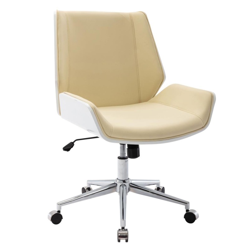 Silla de Oficina IRON en Madera Blanca y Piel color Marrón