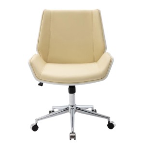 Silla de Oficina IRON en Madera Blanca y Piel color Marrón