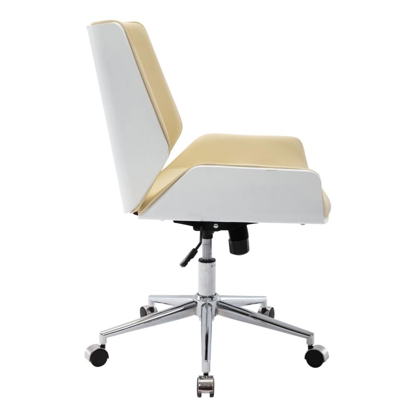 Silla de Oficina IRON en Madera Blanca y Piel color Marrón