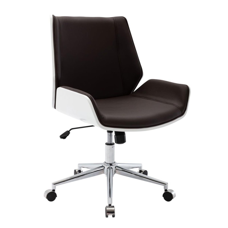Silla de Oficina IRON en Madera Blanca y Piel color Marrón