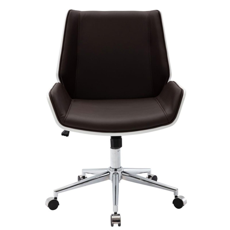 Silla de Oficina IRON en Madera Blanca y Piel color Marrón