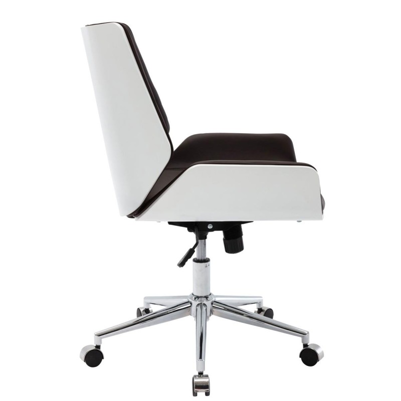 Silla de Oficina IRON en Madera Blanca y Piel color Marrón