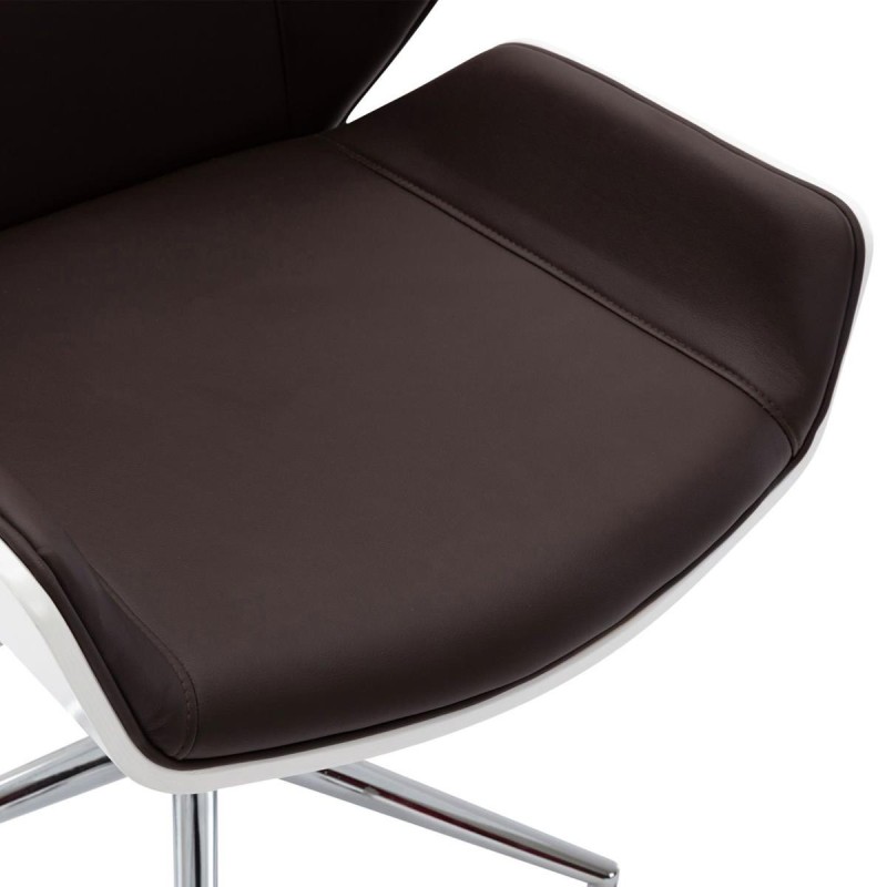 Silla de Oficina IRON en Madera Blanca y Piel color Marrón