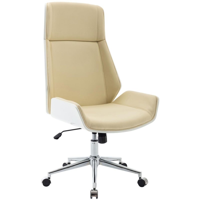 Silla de Oficina KINGSTON en Madera Blanca y Piel color Crema
