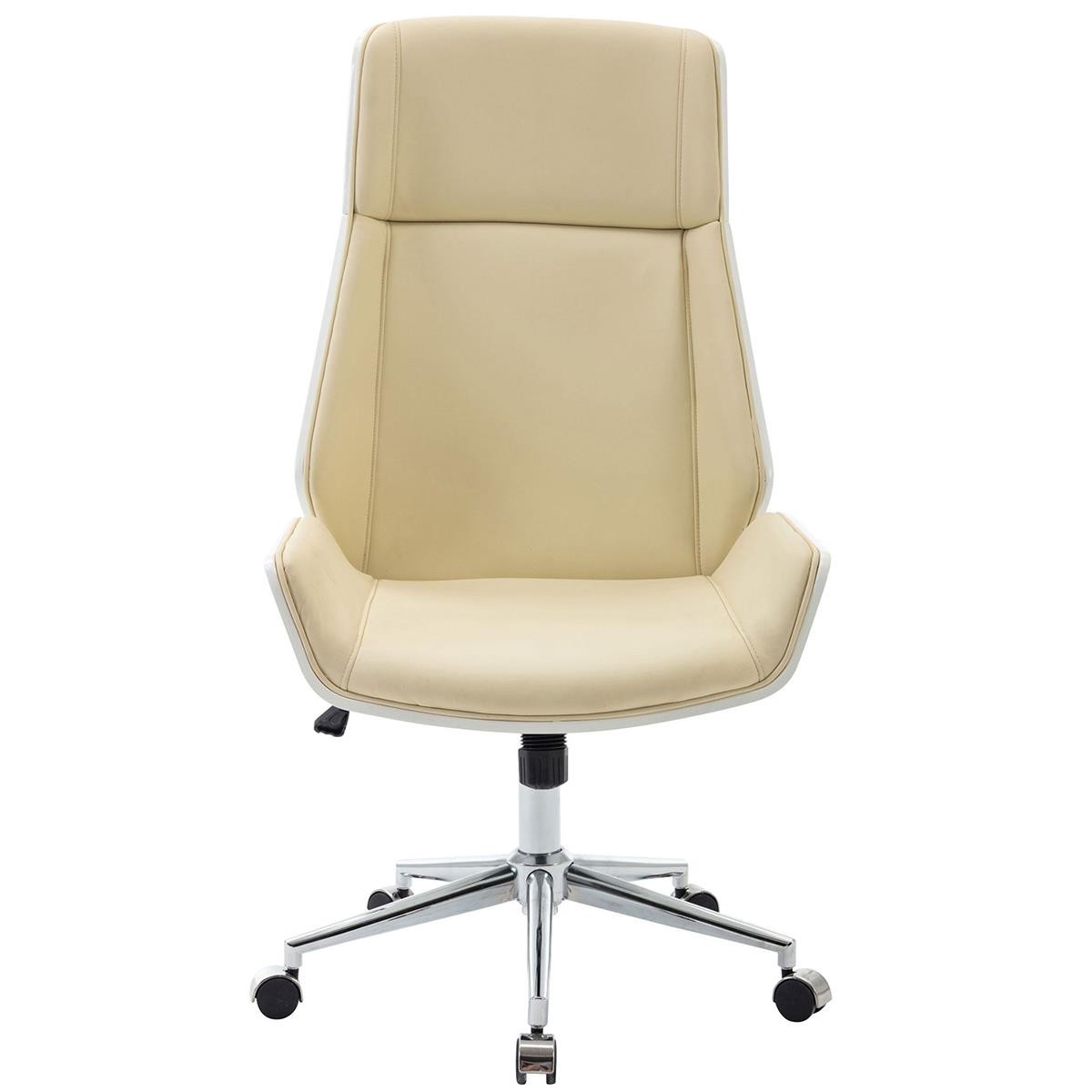 Silla de Oficina KINGSTON, Elegante Diseño, Reposacabezas Integrado, en Madera Blanca y Piel color Crema