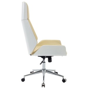 Silla de Oficina KINGSTON en Madera Blanca y Piel color Crema