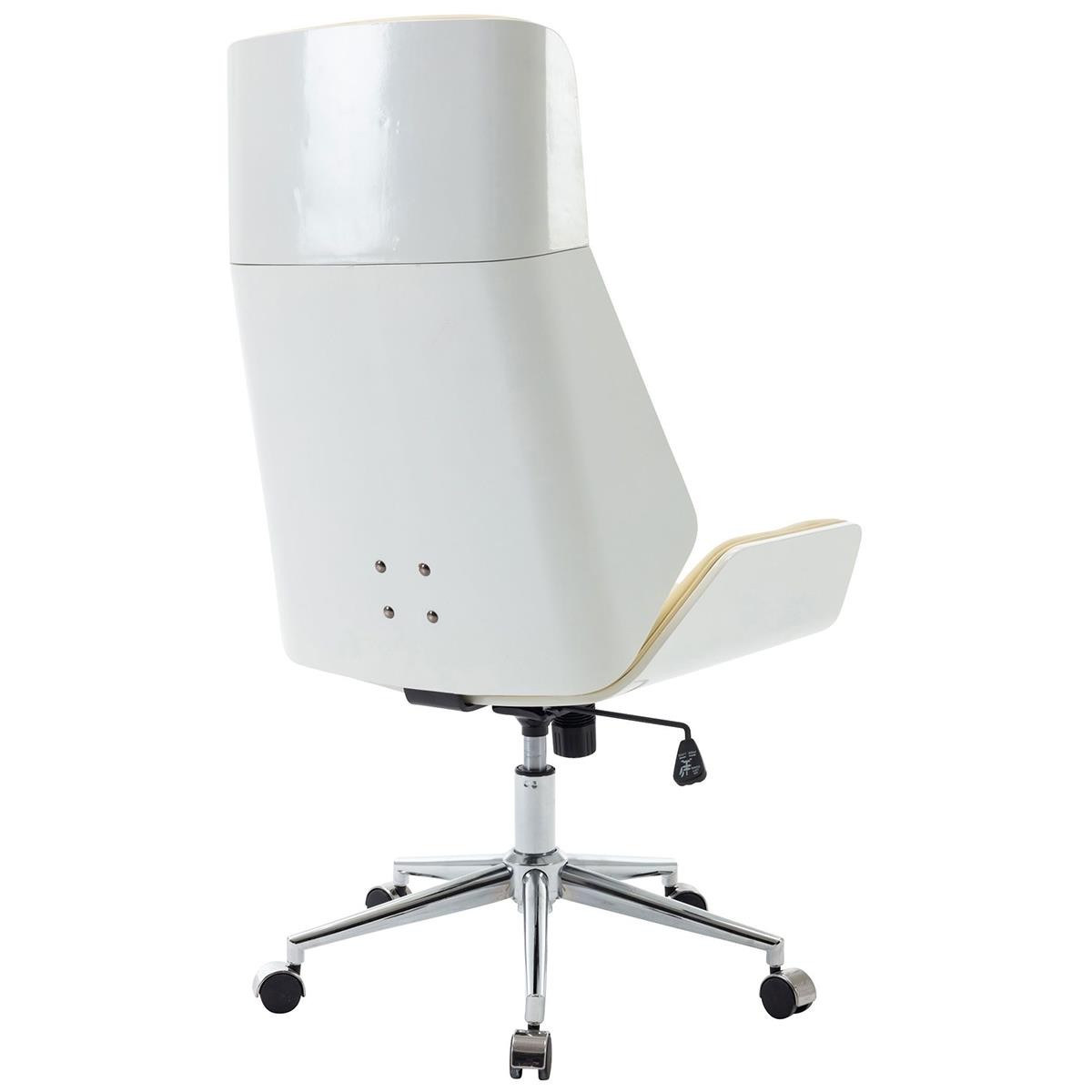 Silla de Oficina KINGSTON, Elegante Diseño, Reposacabezas Integrado, en Madera Blanca y Piel color Crema