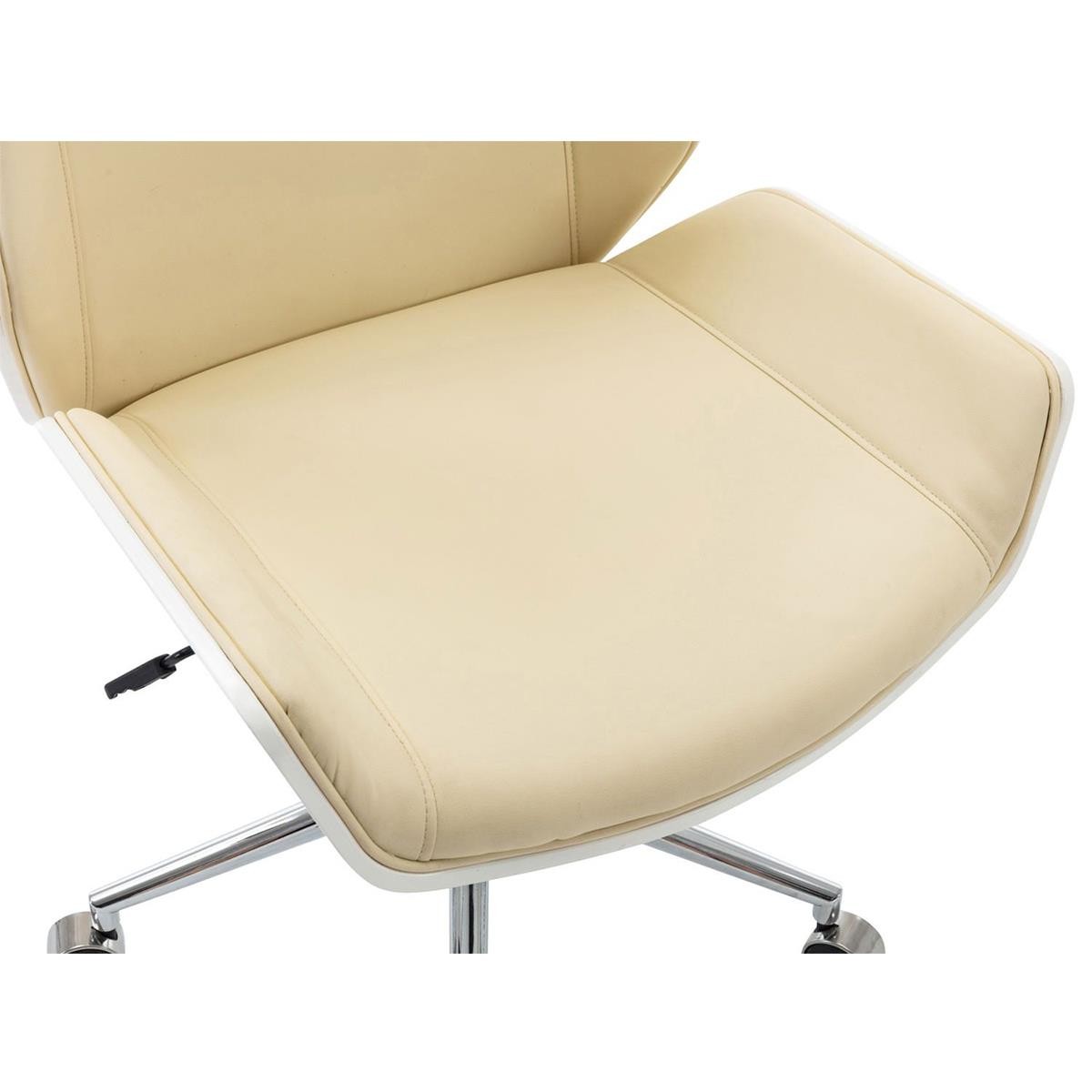 Silla de Oficina KINGSTON, Elegante Diseño, Reposacabezas Integrado, en Madera Blanca y Piel color Crema