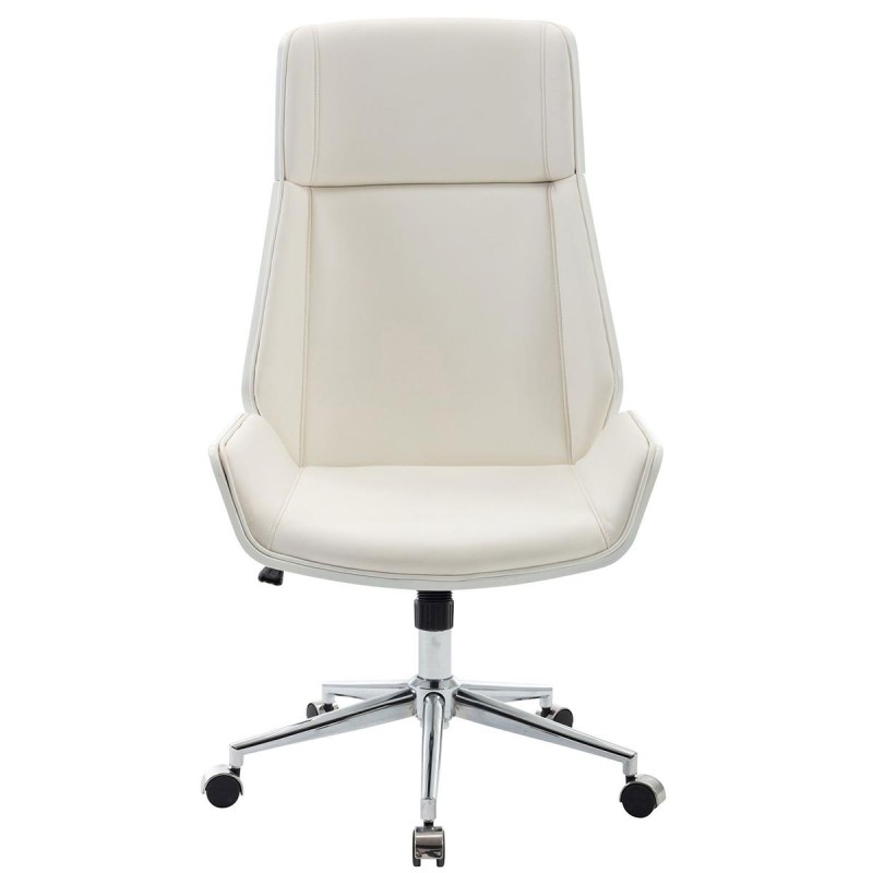 Silla de Oficina KINGSTON en Madera Blanca y Piel color Crema