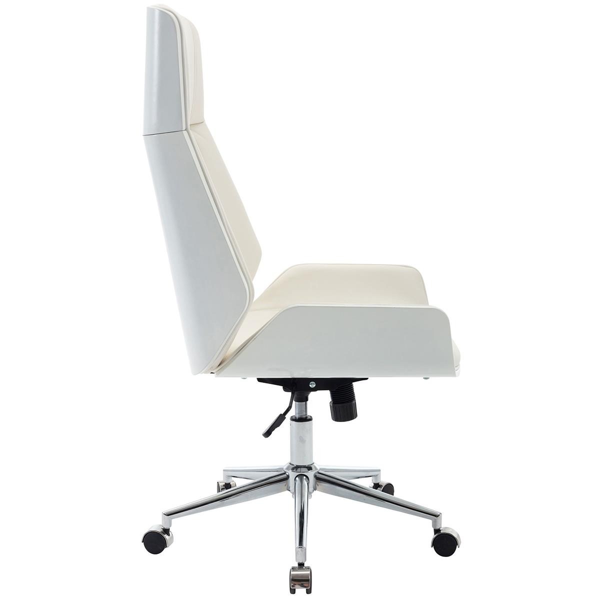 Silla de Oficina KINGSTON, Elegante Diseño, Reposacabezas Integrado, en Madera Blanca y Piel color Crema