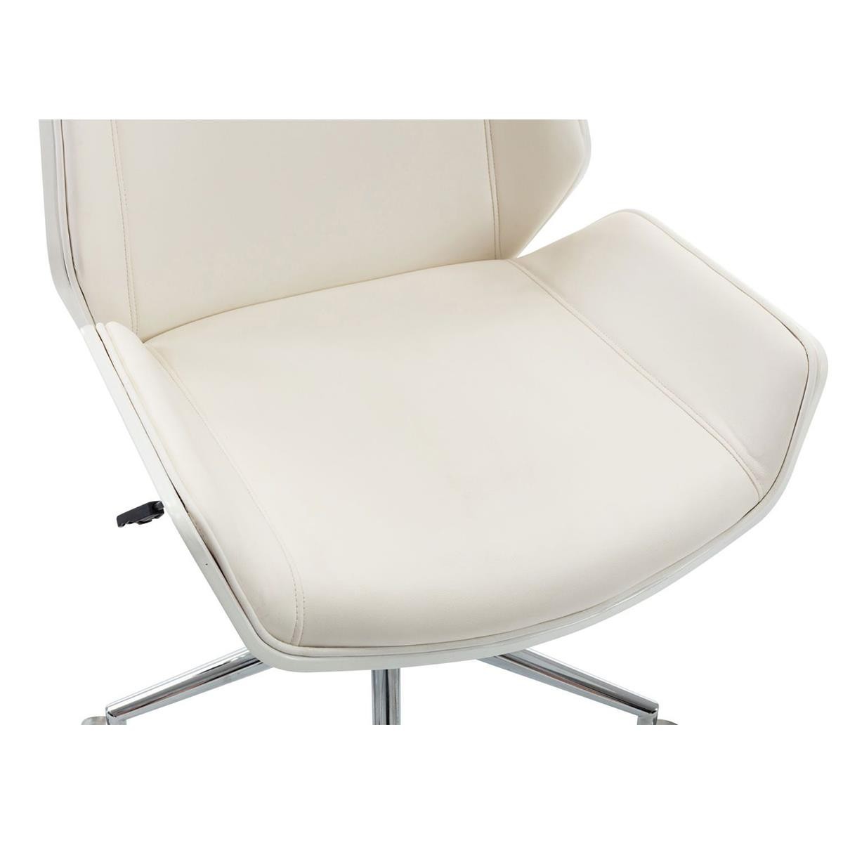 Silla de Oficina KINGSTON, Elegante Diseño, Reposacabezas Integrado, en Madera Blanca y Piel color Crema