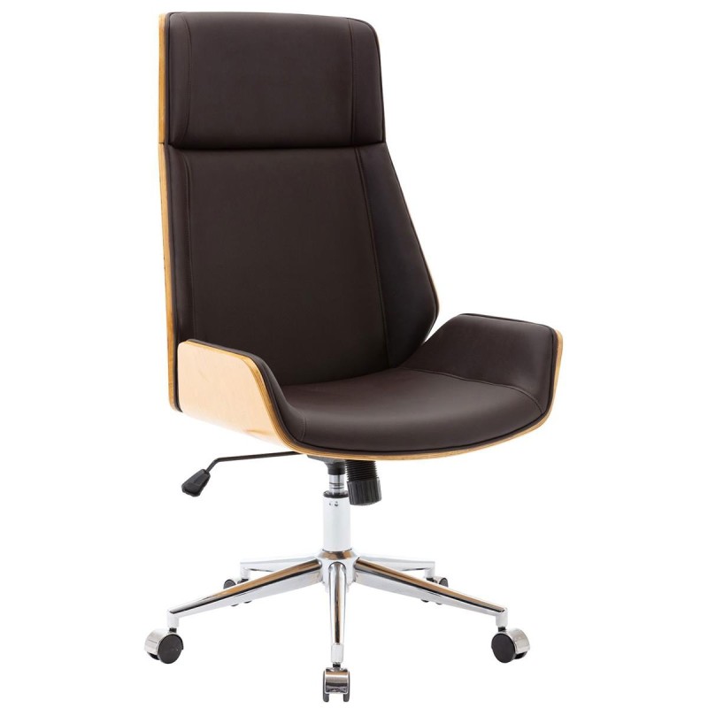 Silla de Oficina KINGSTON en Madera Haya y Piel color Marrón