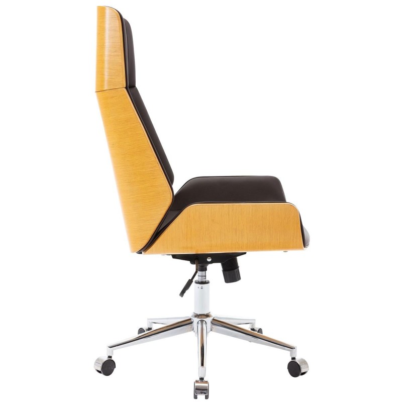 Silla de Oficina KINGSTON en Madera Haya y Piel color Marrón