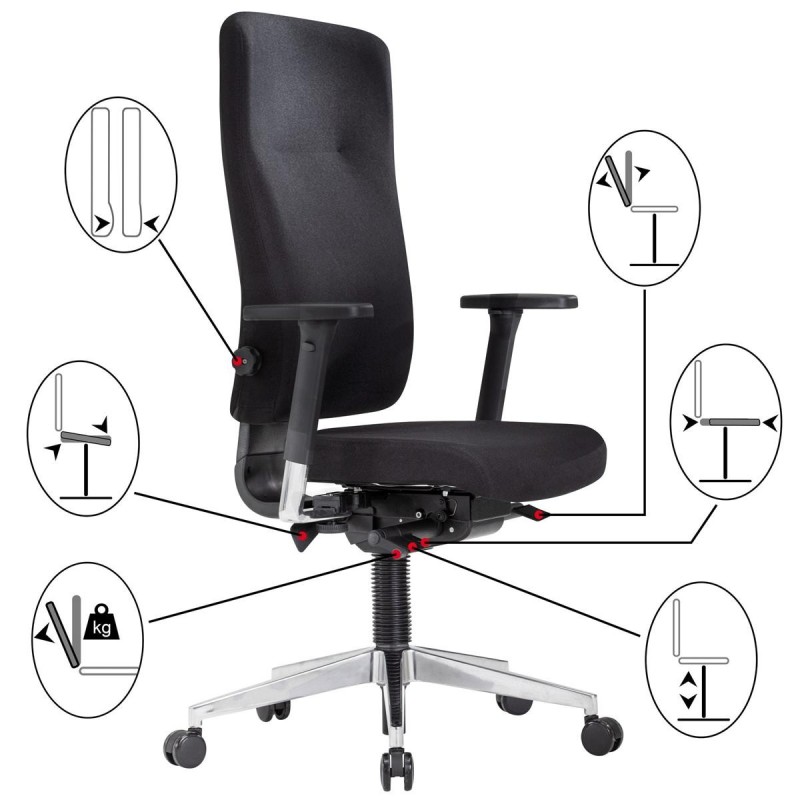 Silla Ergonómica MAGNO, Totalmente Ajustable, en Tela Negra