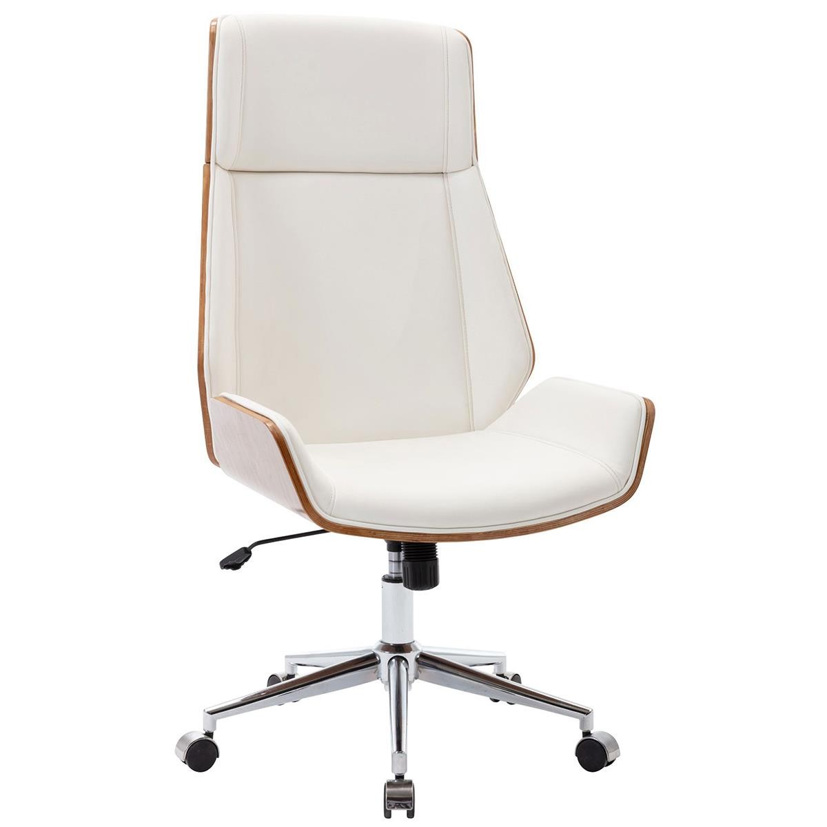 Silla de Oficina KINGSTON, Elegante Diseño, Reposacabezas Integrado, en Madera Nogal y Piel color Marrón