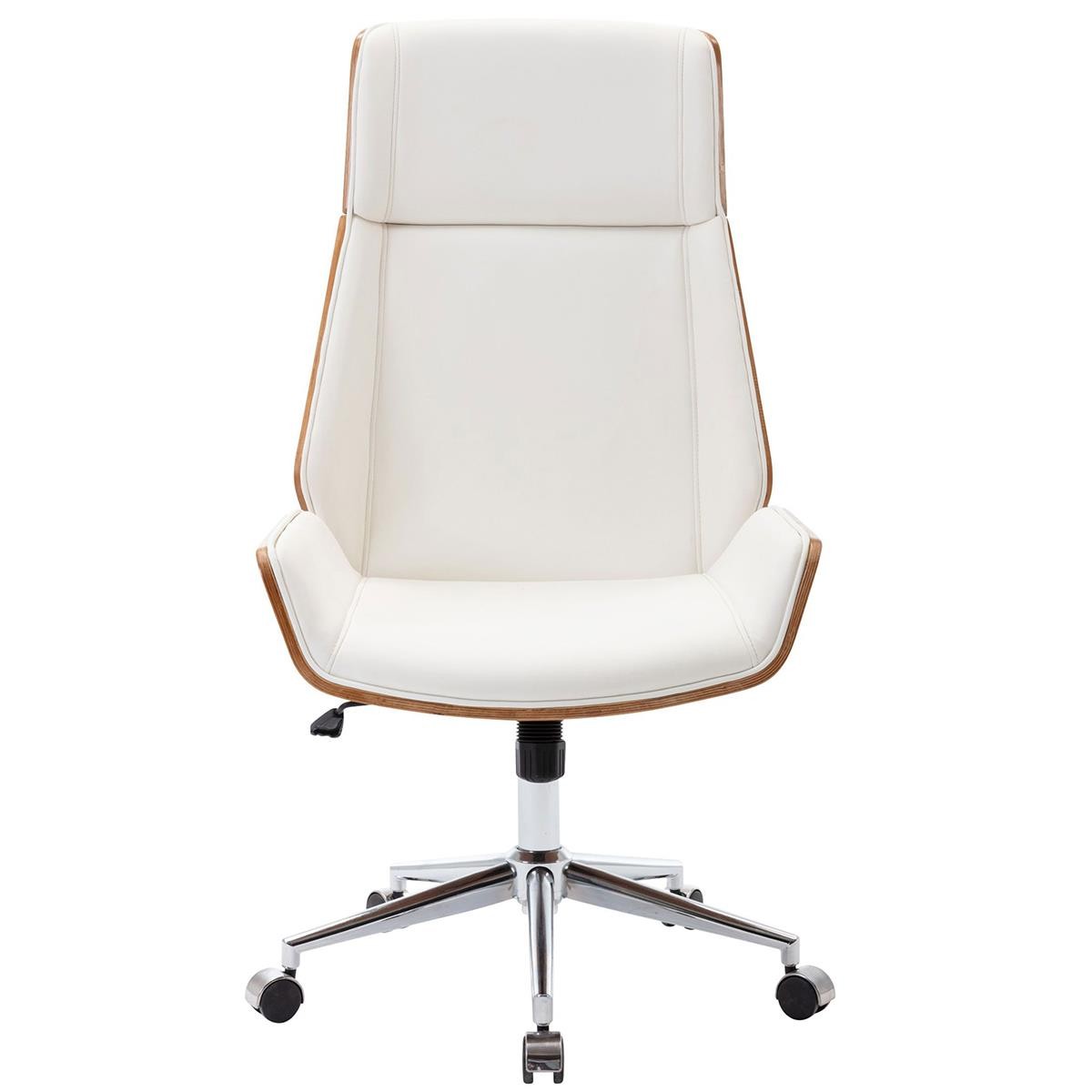 Silla de Oficina KINGSTON, Elegante Diseño, Reposacabezas Integrado, en Madera Nogal y Piel color Marrón