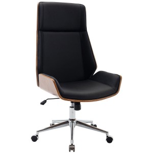 Silla de Oficina KINGSTON en Madera Nogal y Piel color Negro