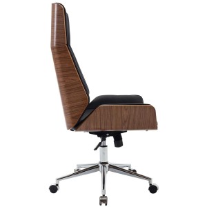 Silla de Oficina KINGSTON en Madera Nogal y Piel color Negro