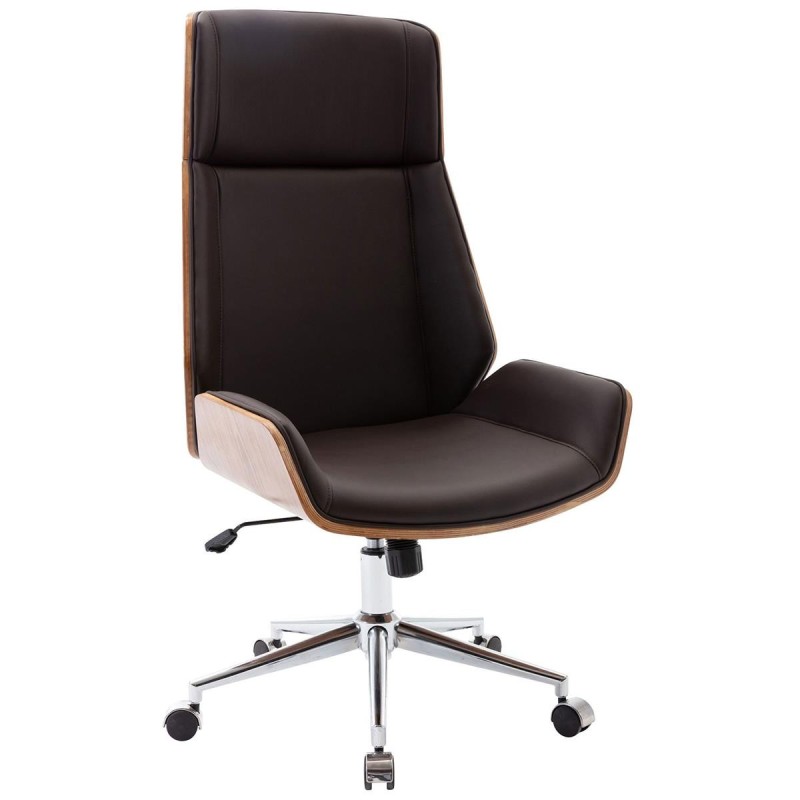 Silla de Oficina KINGSTON en Madera Nogal y Piel color Negro