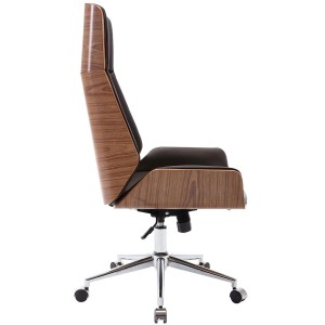 Silla de Oficina KINGSTON en Madera Nogal y Piel color Negro