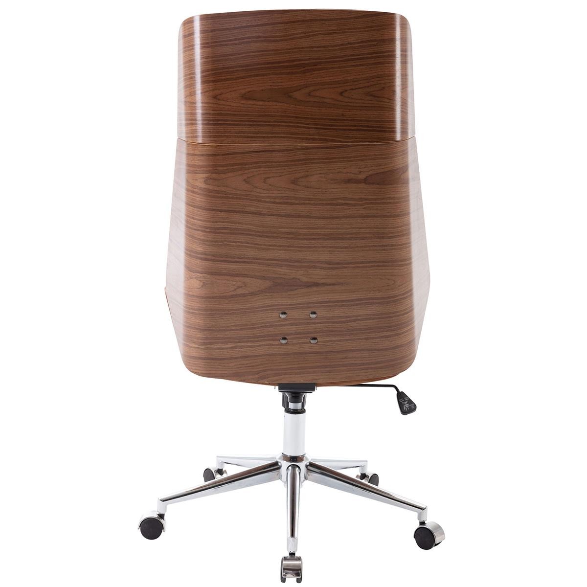Silla de Oficina KINGSTON, Elegante Diseño, Reposacabezas Integrado, en Madera Nogal y Piel color Marrón