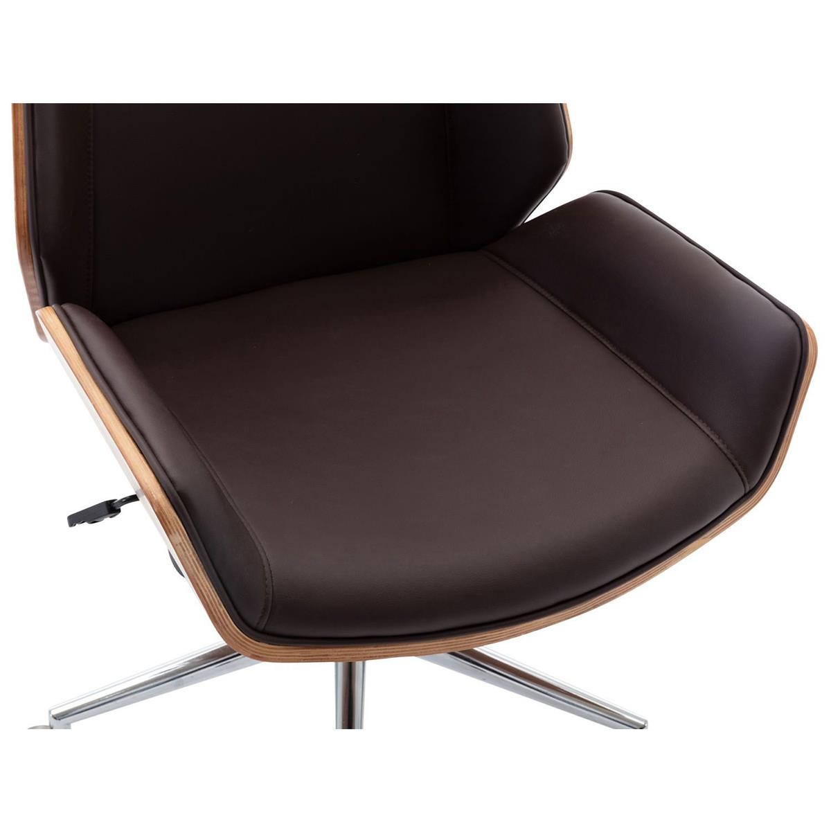 Silla de Oficina KINGSTON, Elegante Diseño, Reposacabezas Integrado, en Madera Nogal y Piel color Marrón