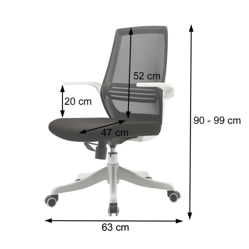 Silla de Oficina NEKKAR, brazos abatibles, blanco y negro