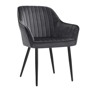 Silla de Confidente DONOVAN, Patas Negras, en Terciopelo Gris Oscuro