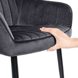 Silla de Confidente DONOVAN, Patas Negras, en Terciopelo Gris Oscuro