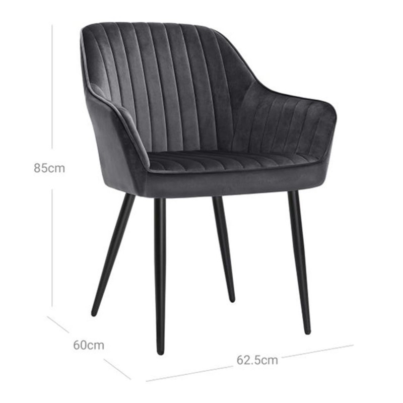 Silla de Confidente DONOVAN, Patas Negras, en Terciopelo Gris Oscuro