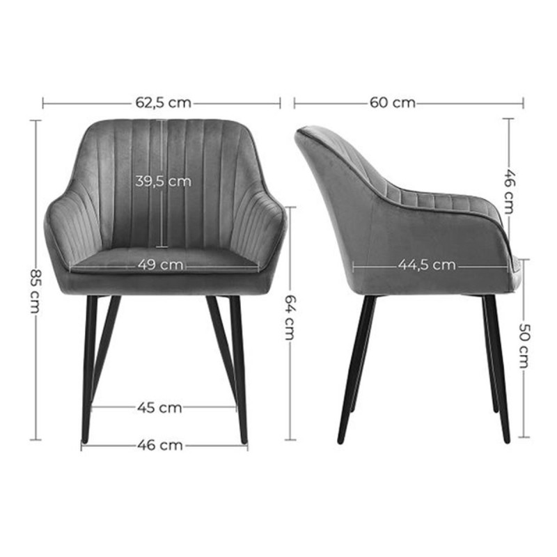 Silla de Confidente DONOVAN, Patas Negras, en Terciopelo Gris Oscuro
