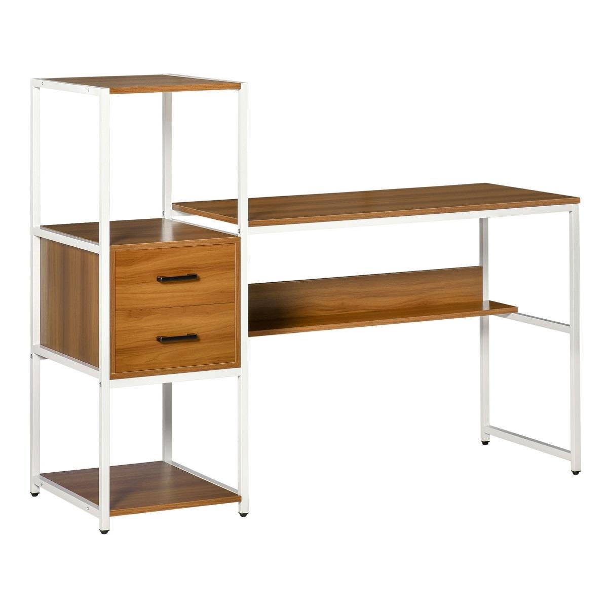 Mesa de Oficina ALHAMBRA, con Cajones y Estantes, 140x50x110 cm, en Metal y Madera, color Negro y Nogal