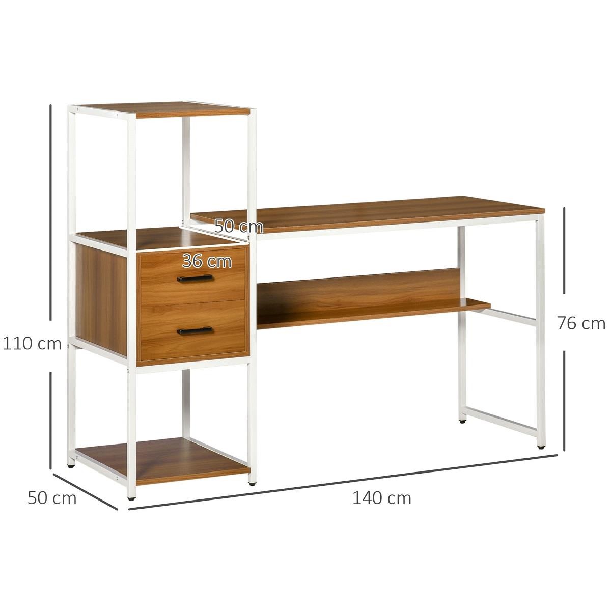 Mesa de Oficina ALHAMBRA, con Cajones y Estantes, 140x50x110 cm, en Metal y Madera, color Negro y Nogal