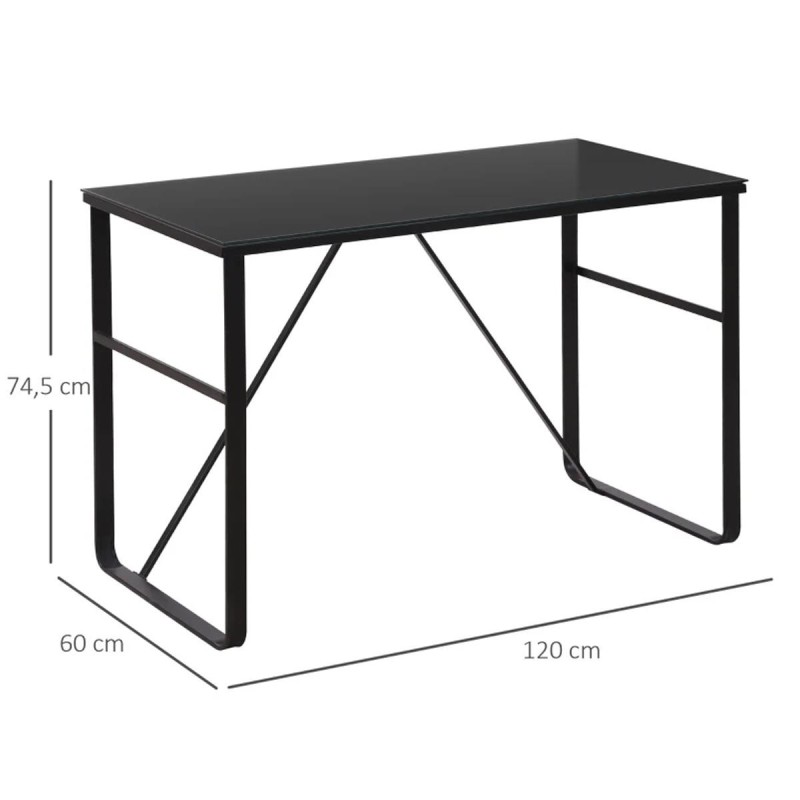 Mesa de oficina CHIMO, estructura metálica negra y superficie de cristal