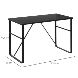 Mesa de oficina CHIMO, estructura metálica negra y superficie de cristal