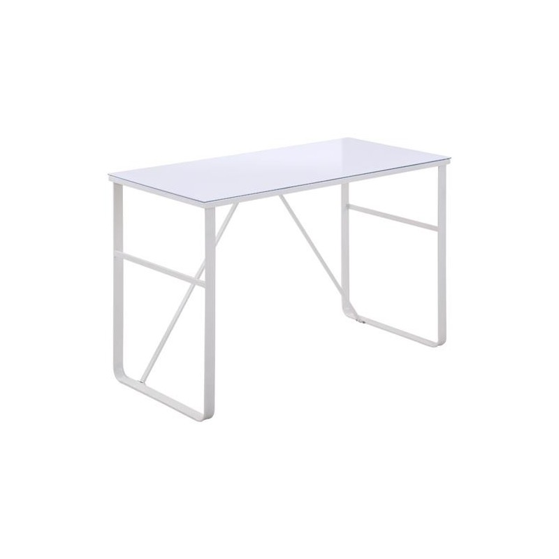 Mesa de oficina CHIMO, estructura metálica negra y superficie de cristal