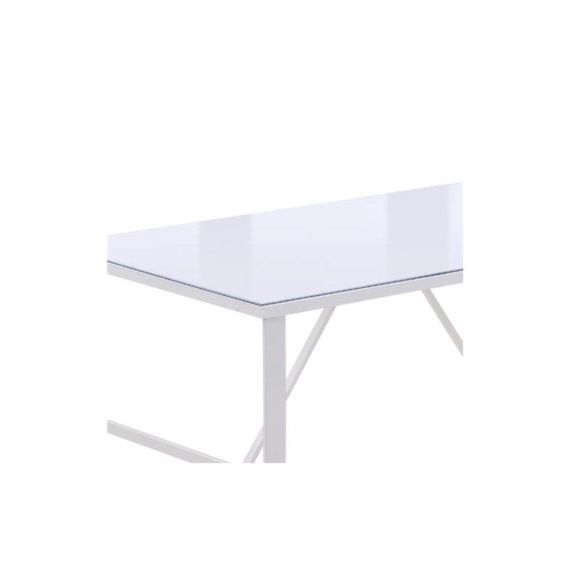 Mesa de oficina CHIMO, estructura metálica negra y superficie de cristal