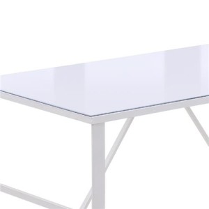 Mesa de oficina CHIMO, estructura metálica negra y superficie de cristal