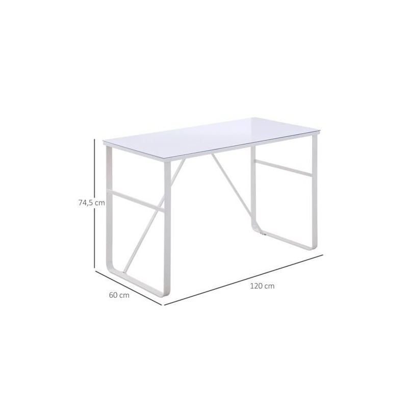 Mesa de oficina CHIMO, estructura metálica negra y superficie de cristal