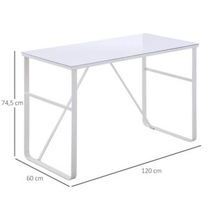 Mesa de oficina CHIMO, estructura metálica negra y superficie de cristal