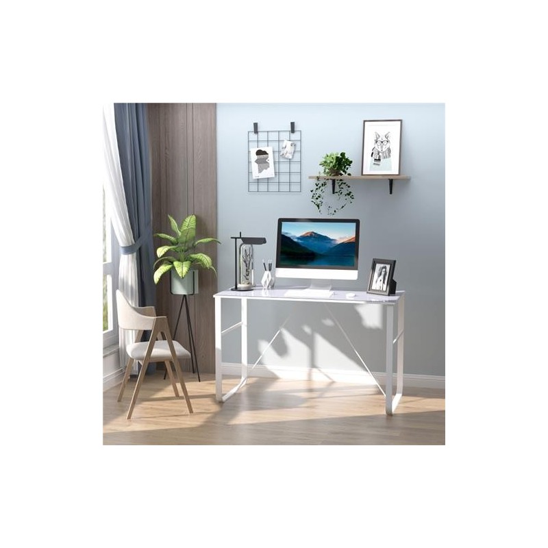 Mesa de oficina CHIMO, estructura metálica negra y superficie de cristal