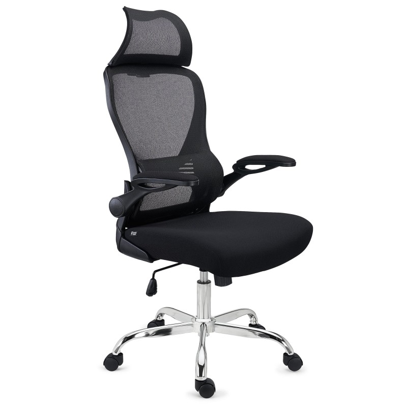 Silla de Oficina CORFU, brazos abatibles y reposacabezas, negro