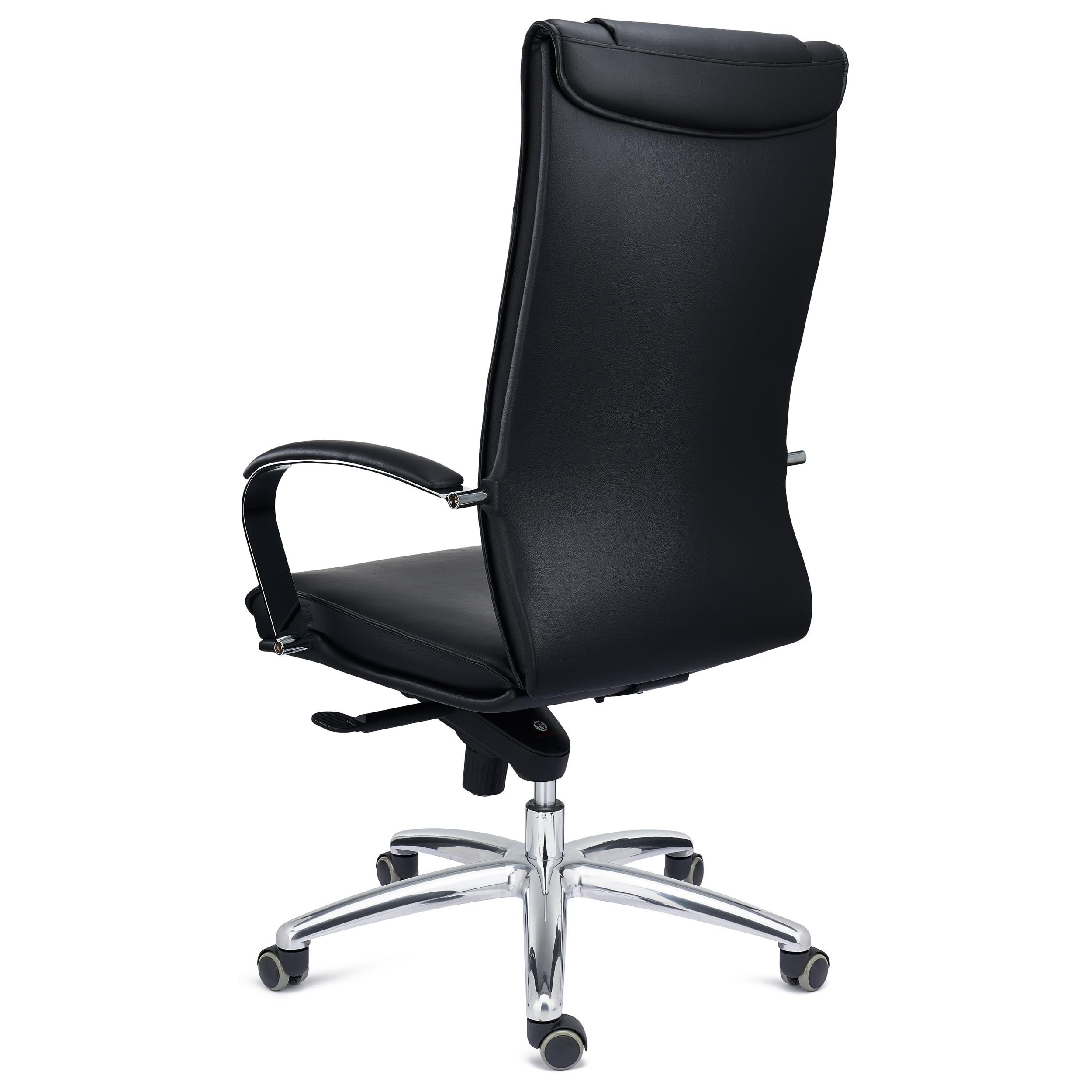 Sillón de Oficina SENATOR, Elegante Diseño, Gran Confort, Base de Aluminio, En Piel Negra