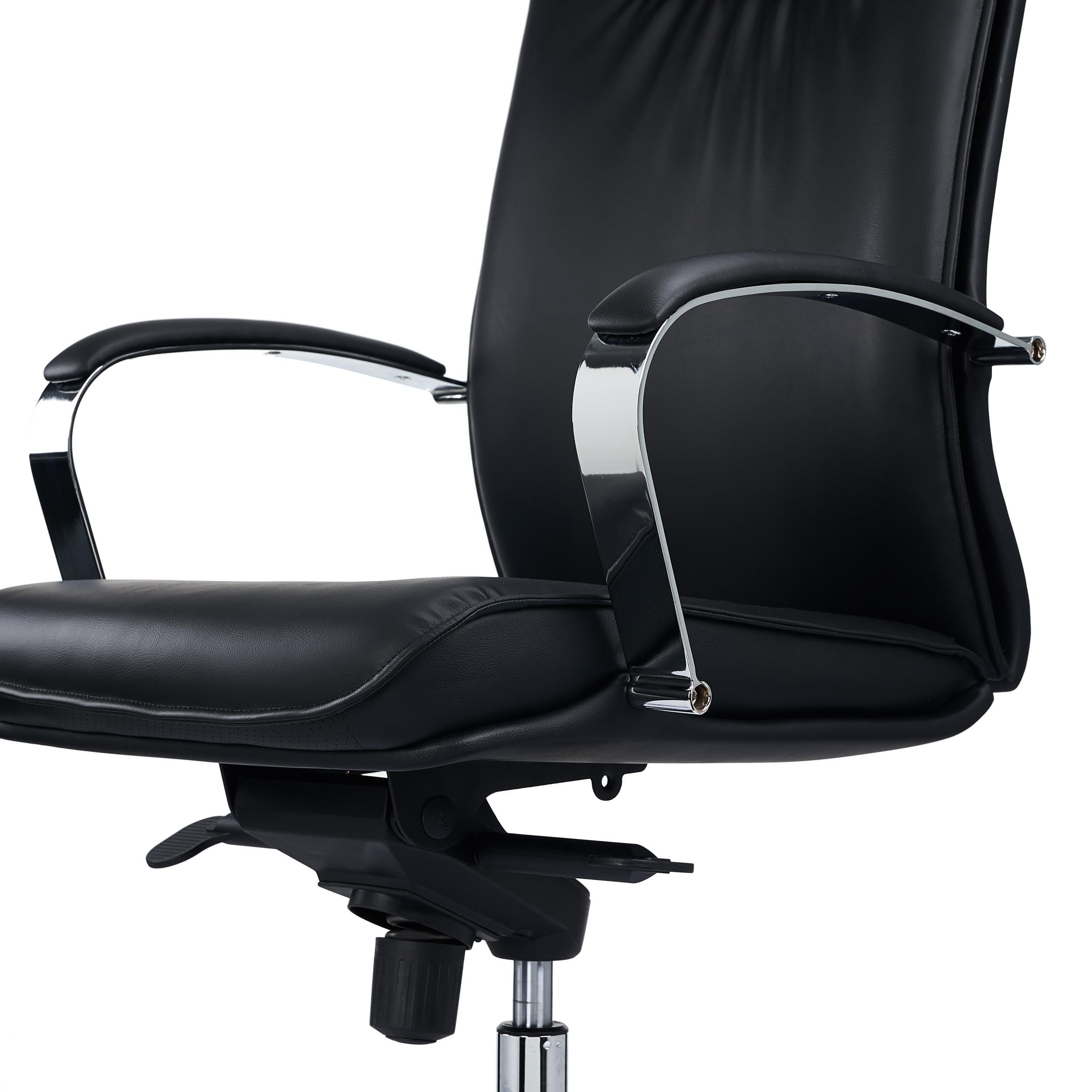 Sillón de Oficina SENATOR, Elegante Diseño, Gran Confort, Base de Aluminio, En Piel Negra