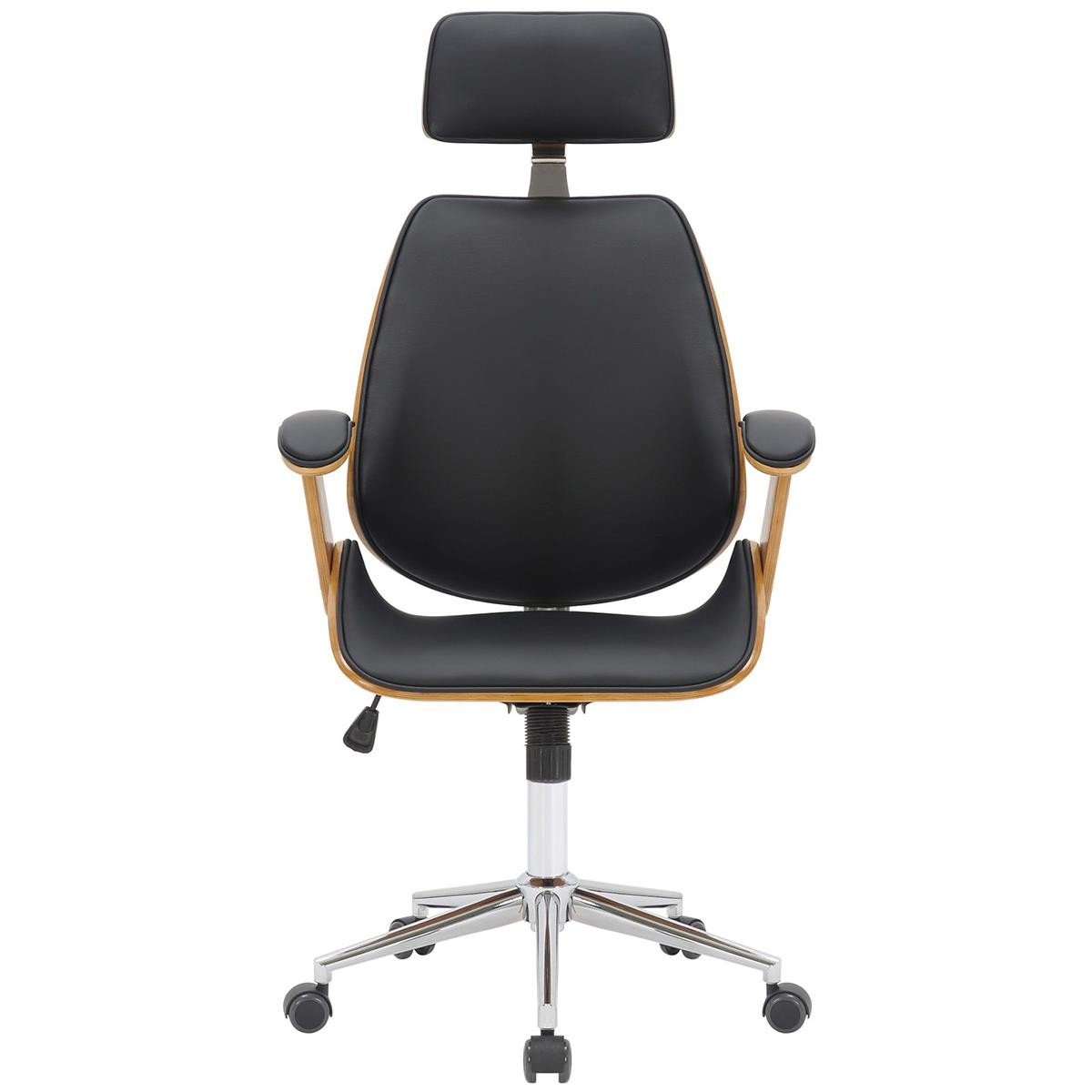 Silla de Oficina NAIMA, Gran Acolchado, Elegante Diseño en Madera y Piel color Negro