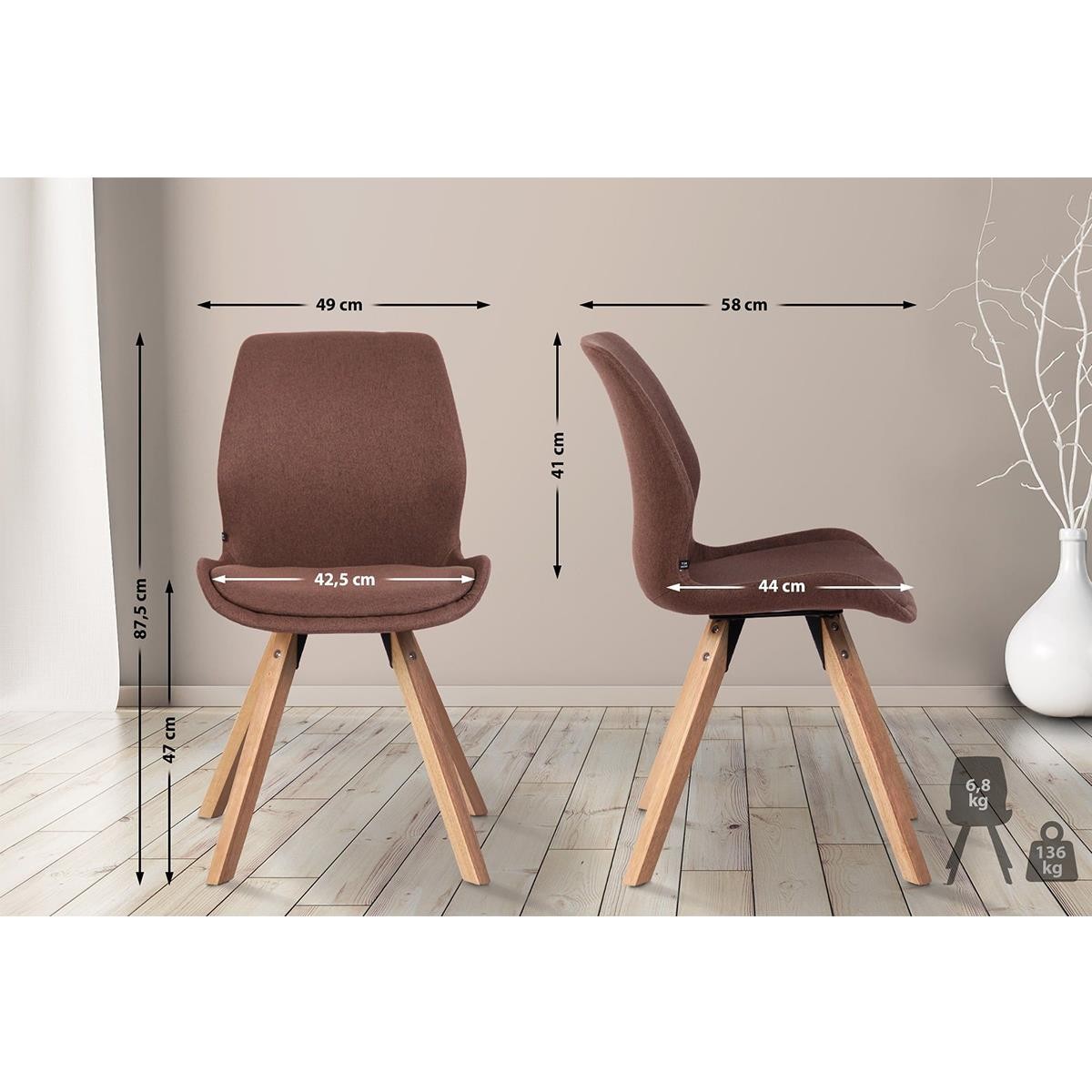 Lote 2 Sillas de Confidente KALI, Estructura de Madera, Asiento Tapizado, en Tela color Negro