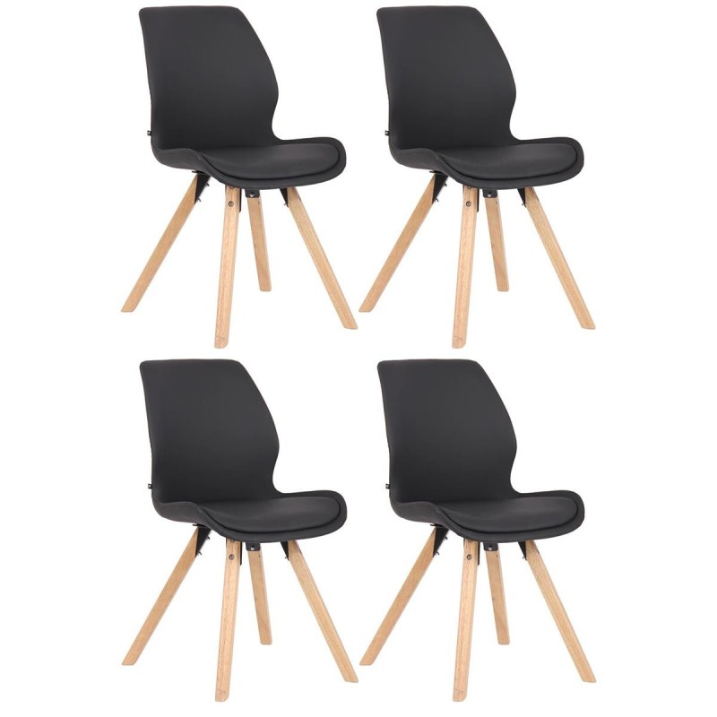Lote 4 sillas de confidente KALI, estructura de madera, color negro