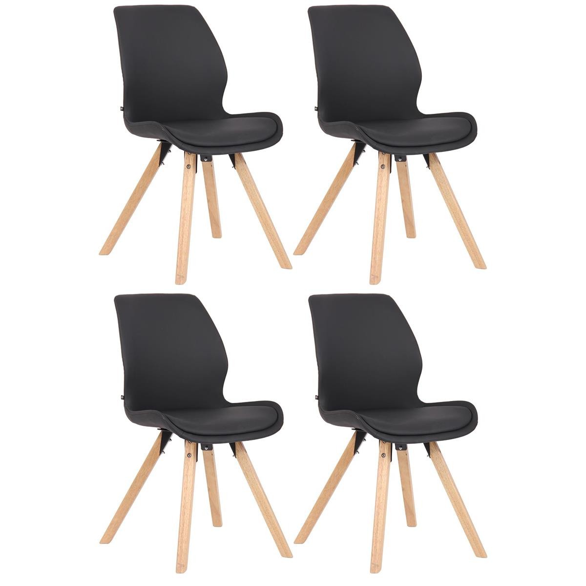Lote 4 Sillas de Confidente KALI, Estructura de Madera, Asiento Tapizado, en Piel sintética color Negro